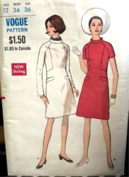 7468 68 VOGUE SEAMED A-LINE SS-LS COLLAR DRESS PATTERN 12 34